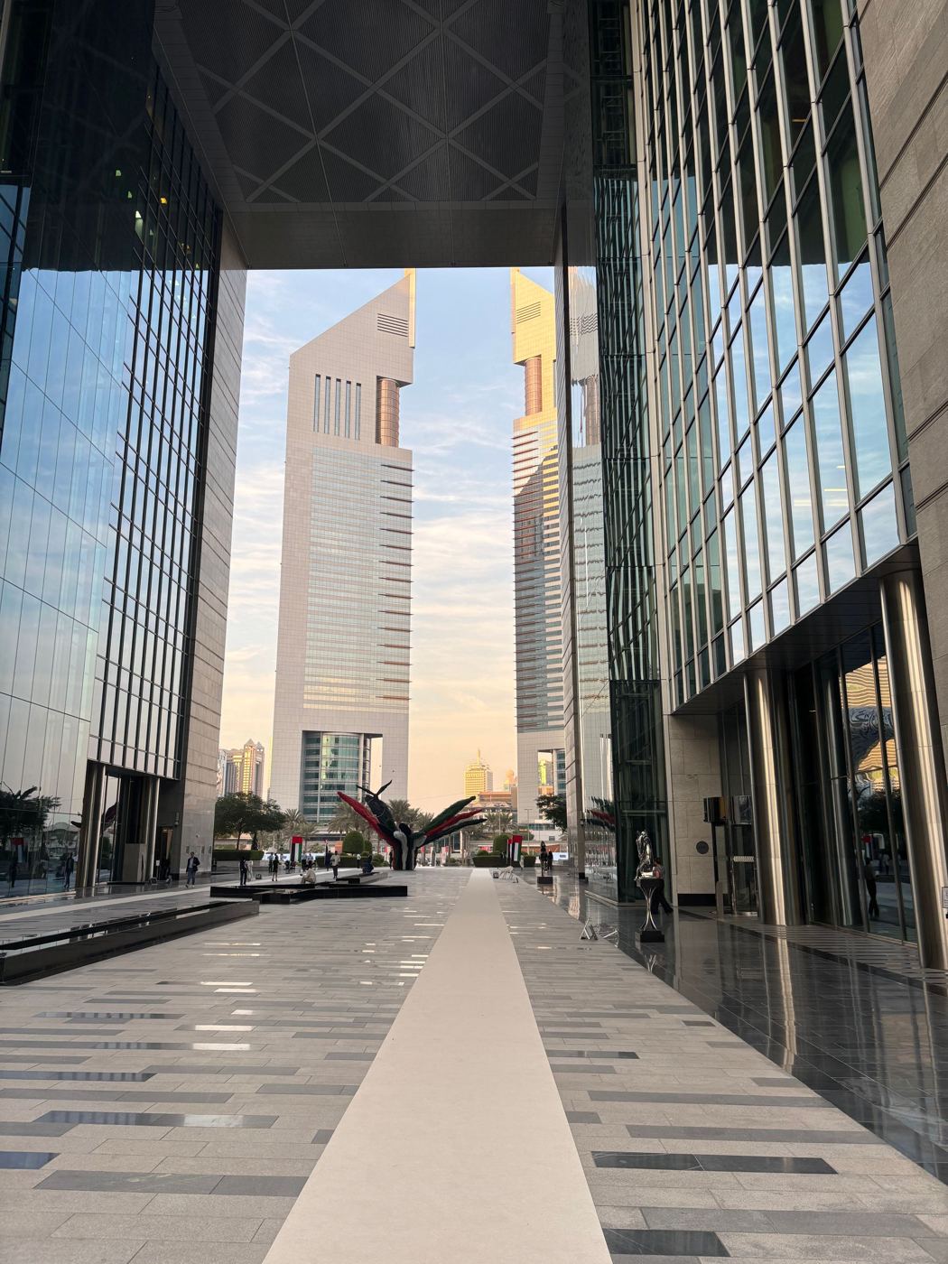 Emirates Towers seen through The Gate at DIFC